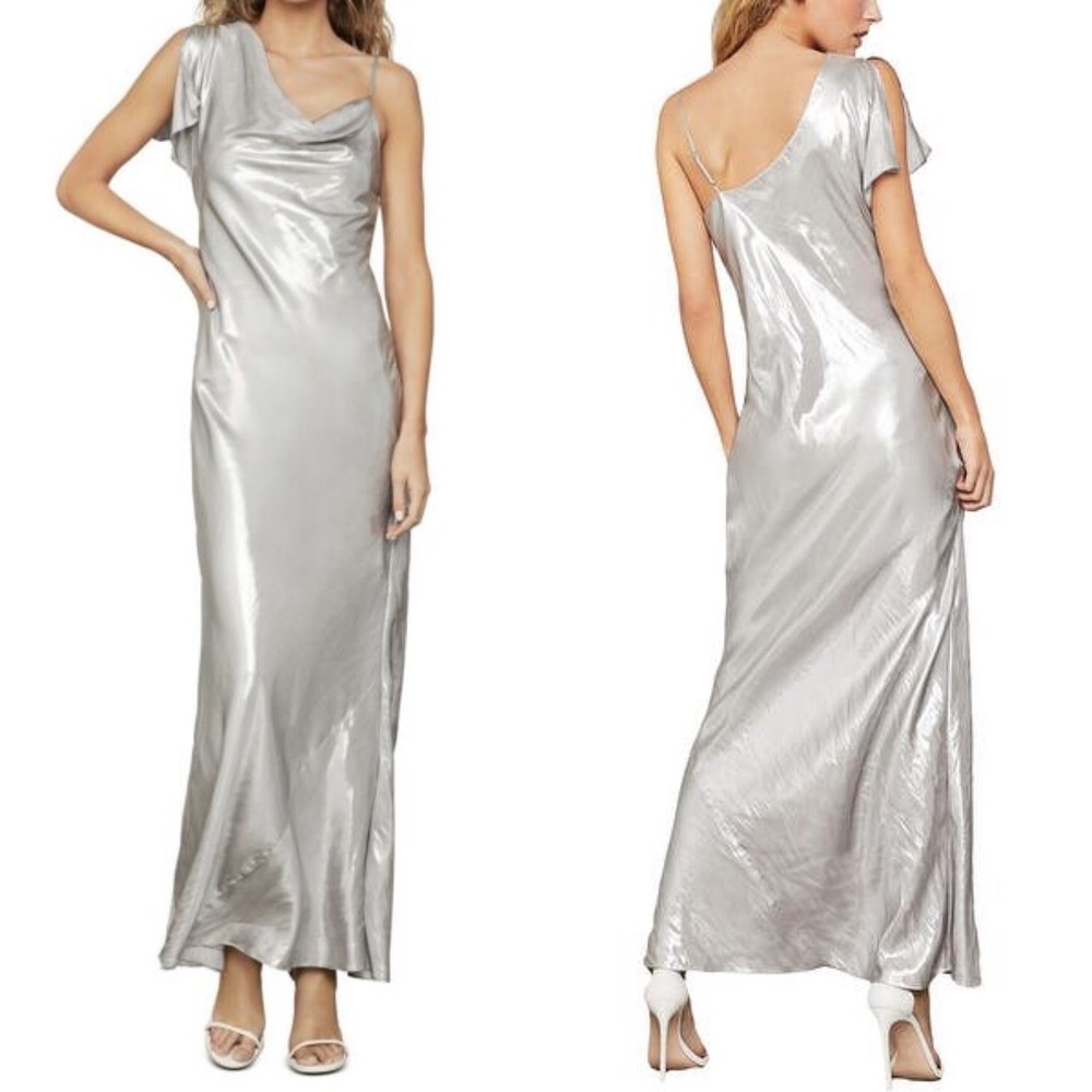 Silver Satin Metallic Maxi Dress